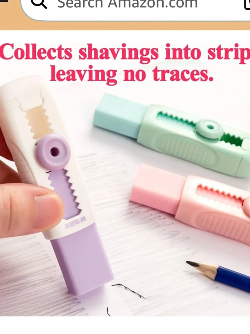 5 Pack Erasers, Purple Sliding Retractable